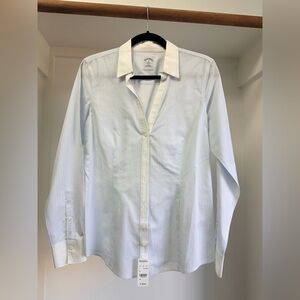 NWT Brooks Brothers 1818 fitted non iron blue and white stripe button up shirt 6